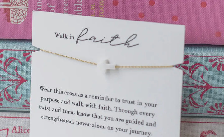 Lenny & Eva: Walk in Faith Gold Bracelet With a White Cross