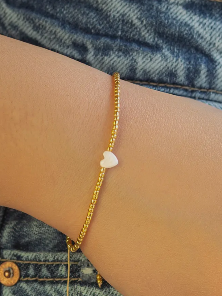 Lenny & Eva: Lead With Love Gold Bracelet With Pearl Heart Charm