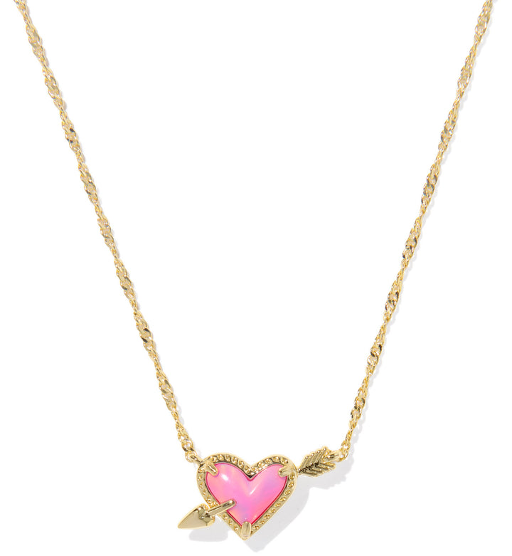 Kendra Scott: Ari Heart Arrow Pendant Necklace in Gold Pink Opalescent