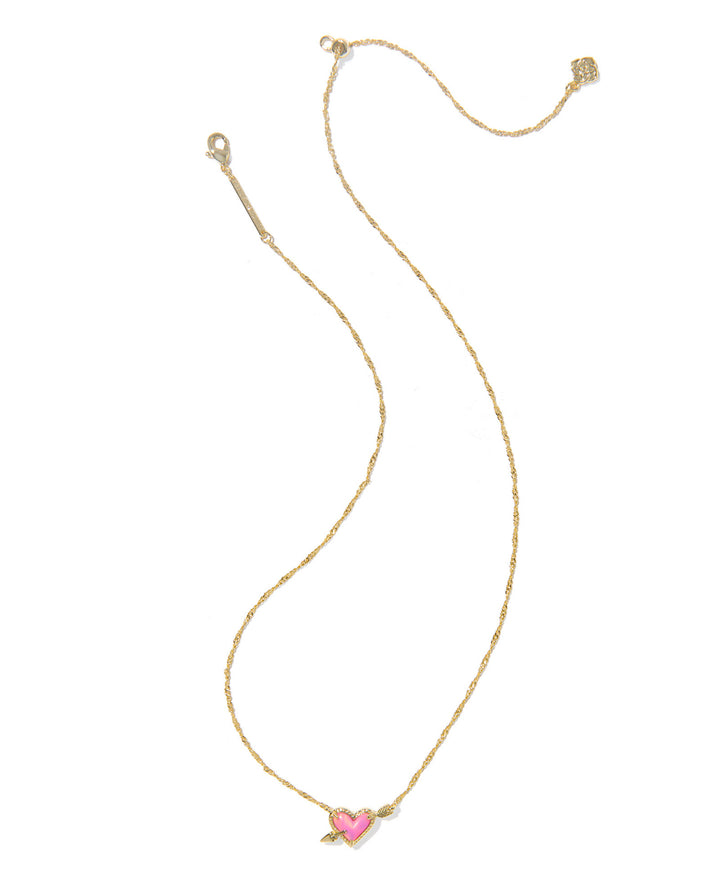 Kendra Scott: Ari Heart Arrow Pendant Necklace in Gold Pink Opalescent