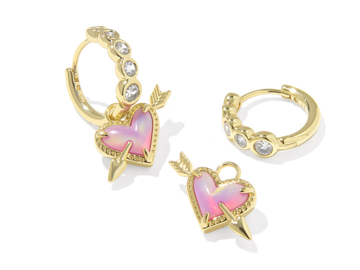 Kendra Scott: Heart Arrow Huggie Earring in Gold Pink Opalescent Resin