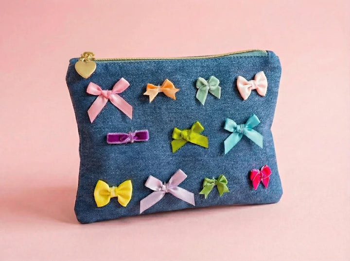 Taylor Elliott Designs: Bella Denim + Bows Pouch (Medium)