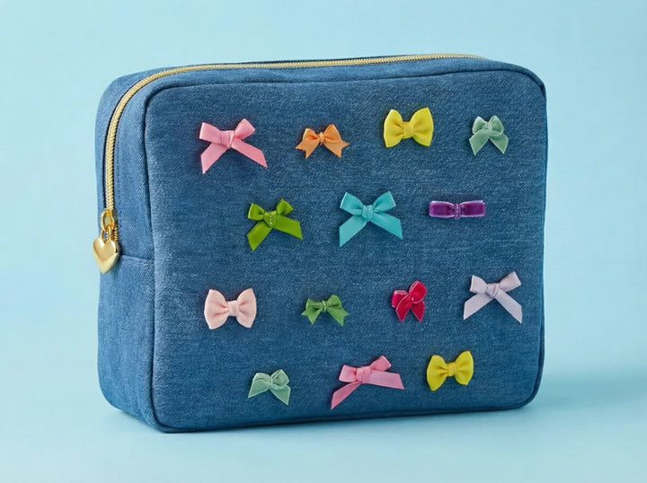 Taylor Elliott Designs: Bella Denim + Bows Pouch (Large)