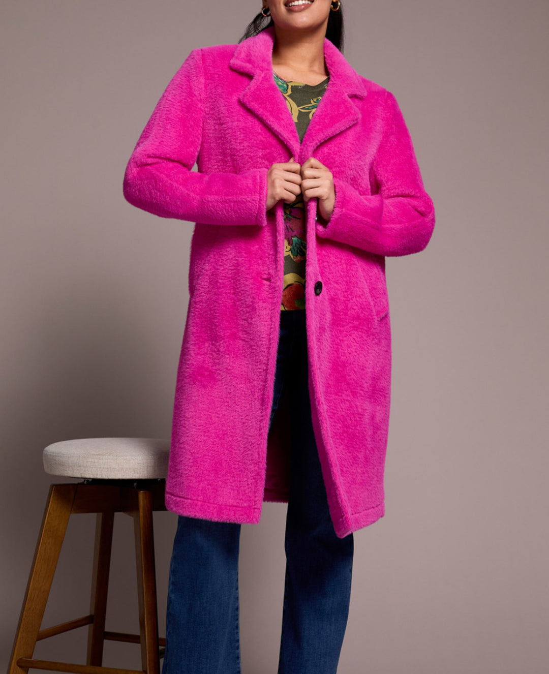 Tribal: Long Sleeve Button Front Coat in Pink Flambe (22850-8303)