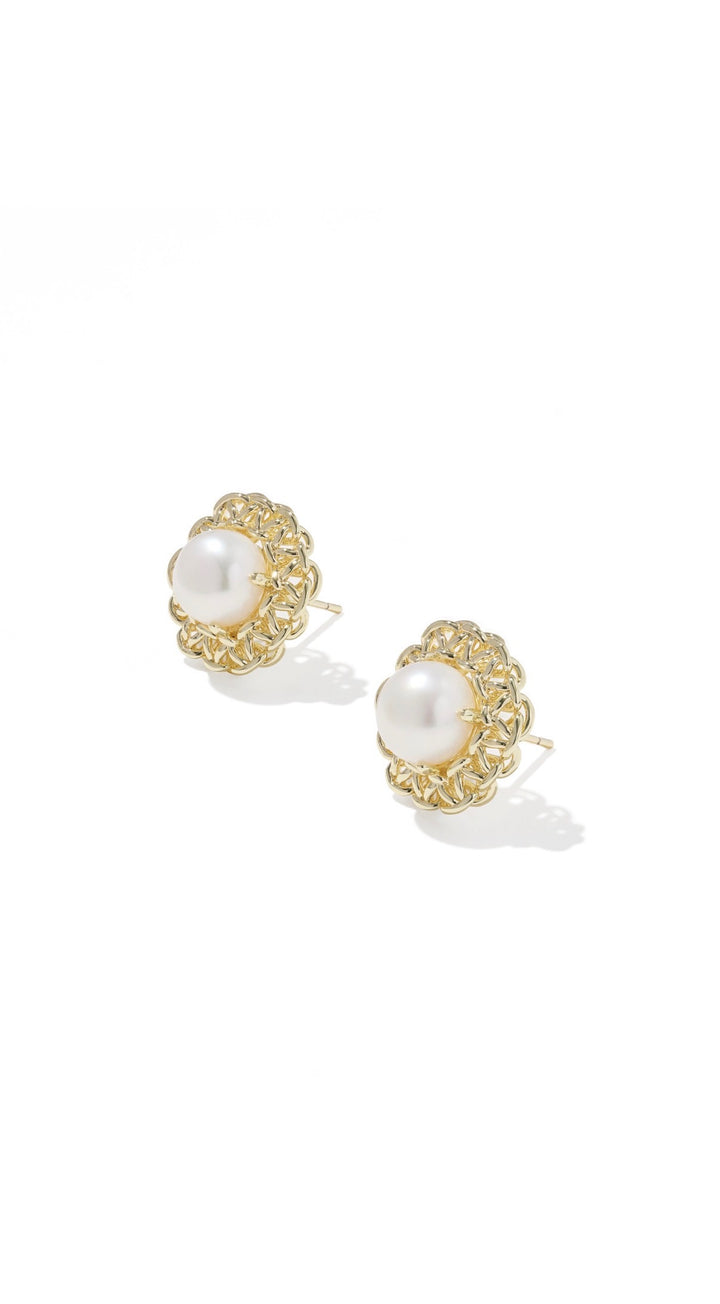 Kendra Scott: Gabriella Pearl Stud Earrings in Gold Freshwater Cultured Pearl