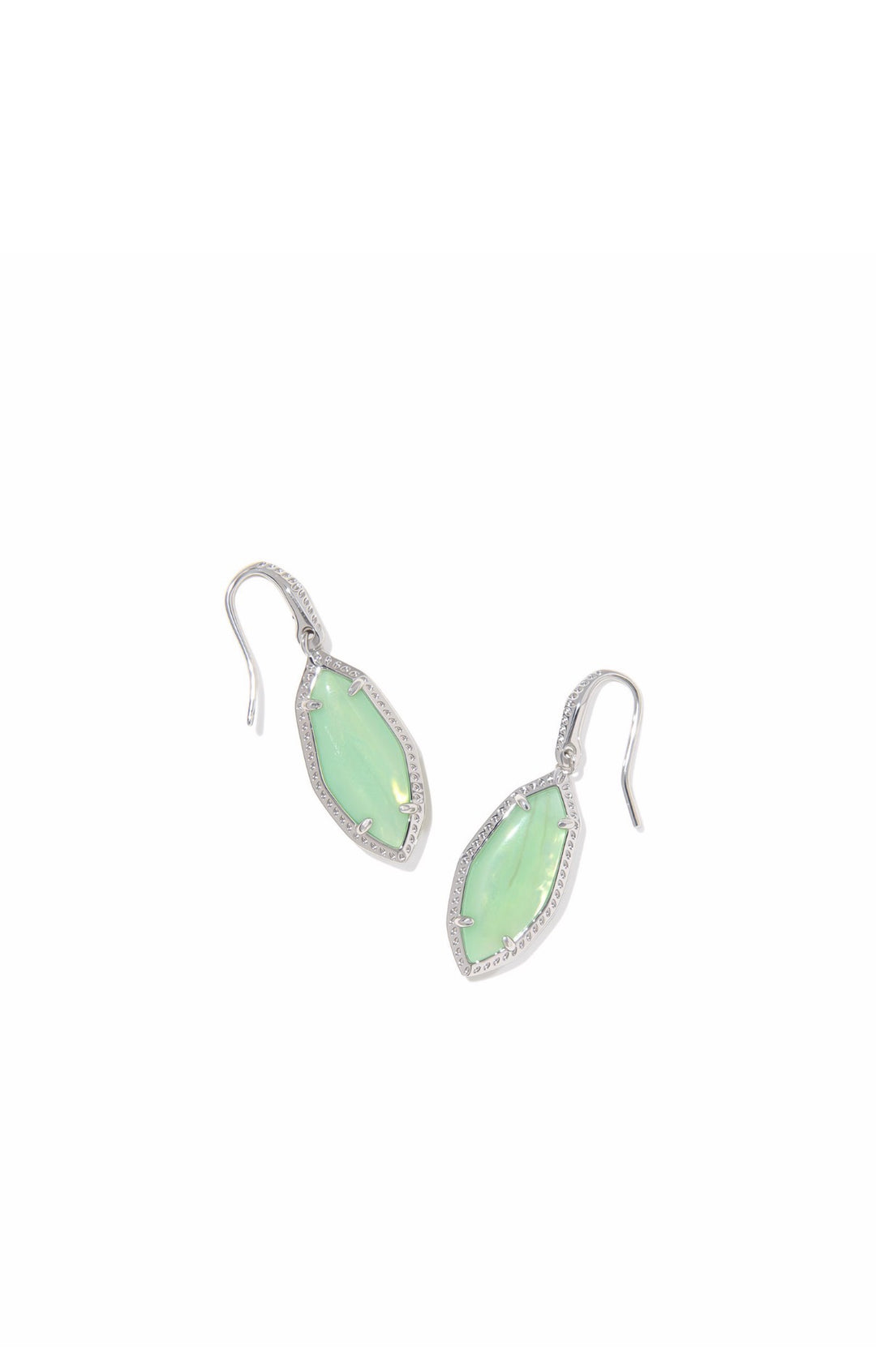 Kendra Scott: Ophelia Small Drop Earrings in Silver Mint Iridescent Abalone