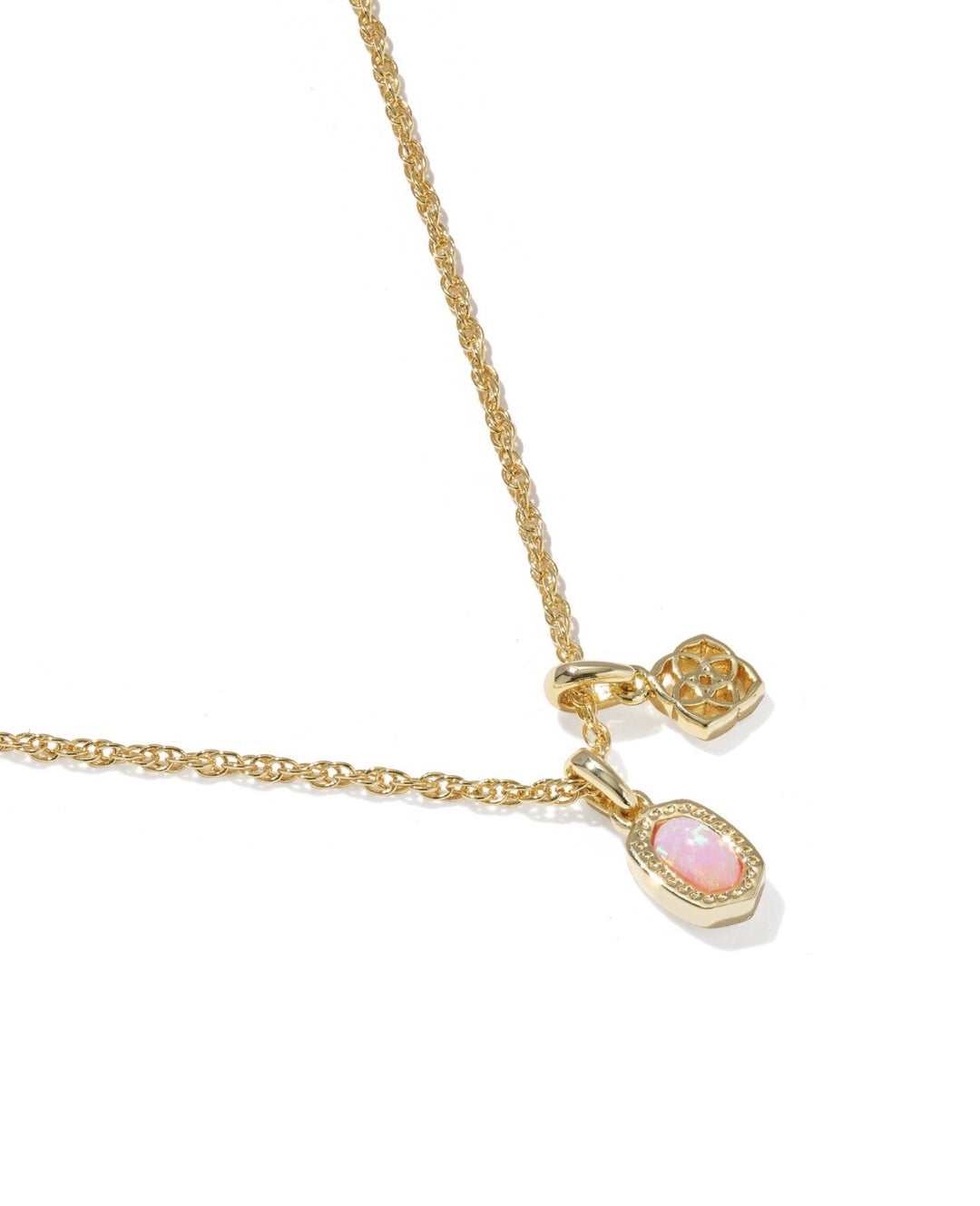 Kendra Scott: Mini Elisa Dira Necklace in Gold Light Pink Lab Grown Opal