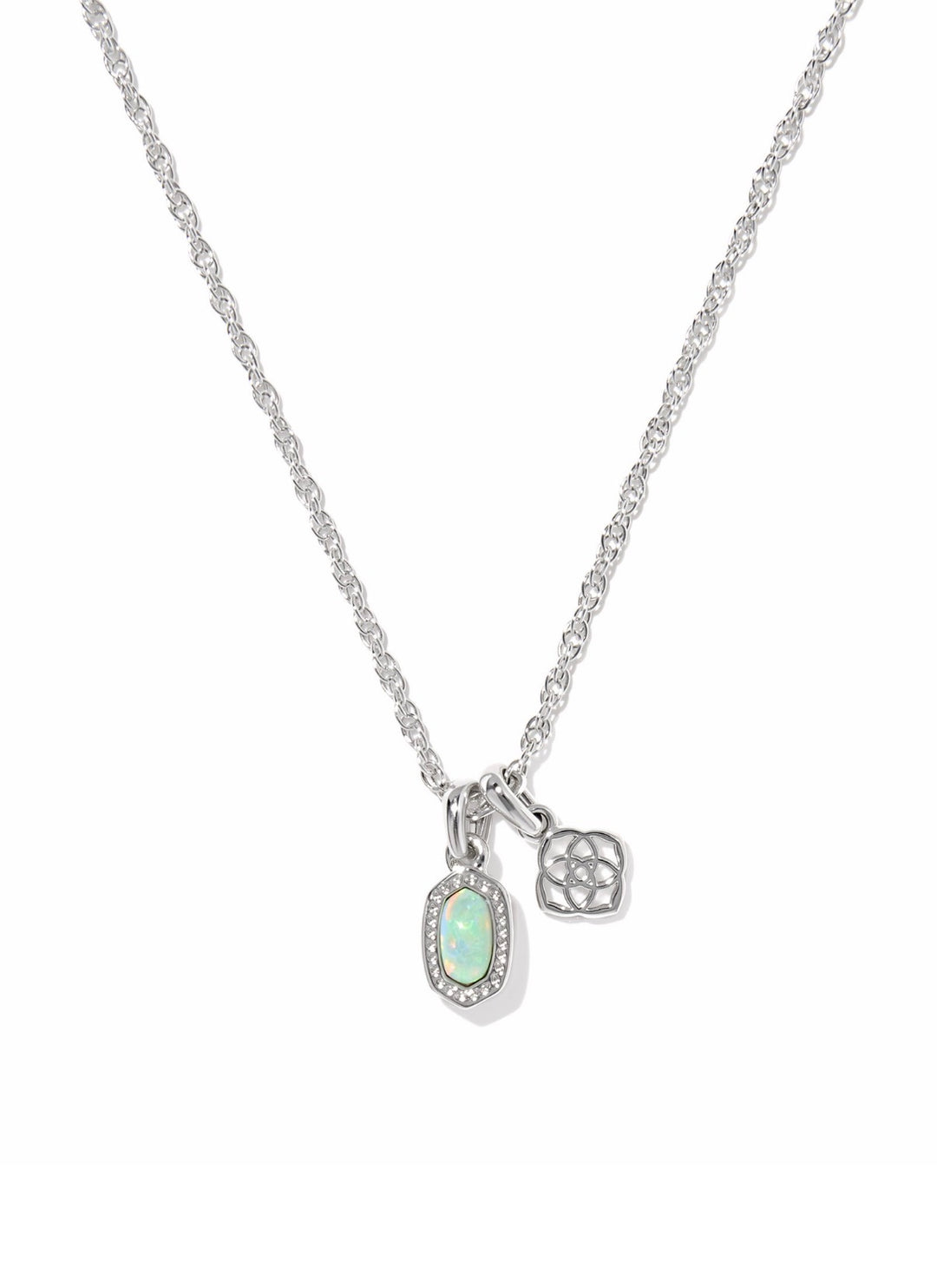 Kendra Scott: Mini Elisa Dira Necklace in Silver Green Lab Grown Opal