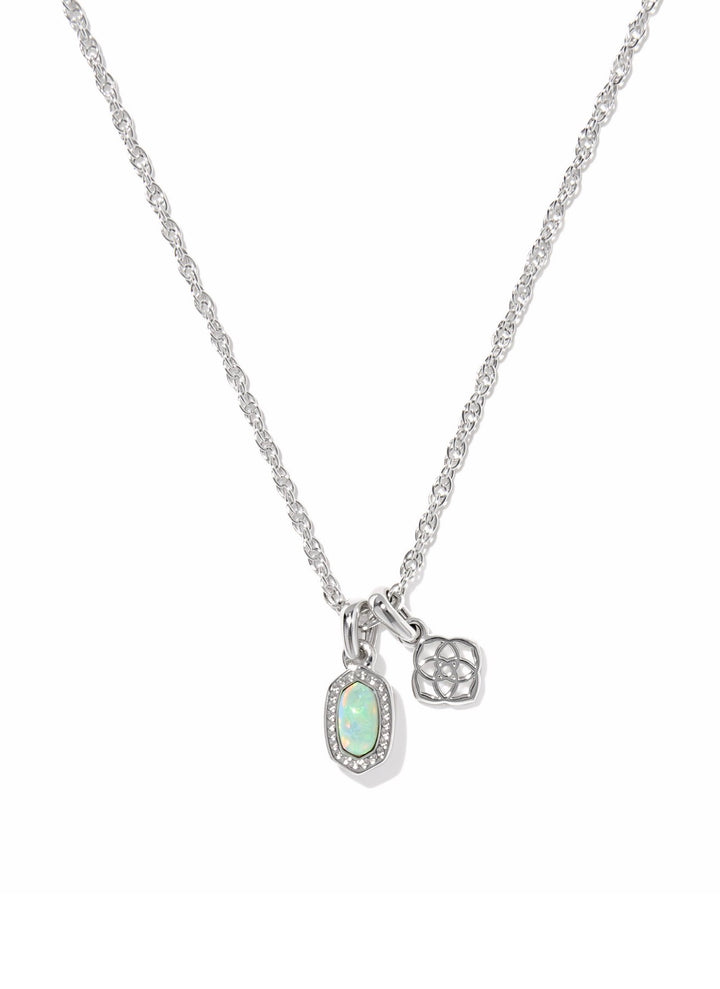 Kendra Scott: Mini Elisa Dira Necklace in Silver Green Lab Grown Opal