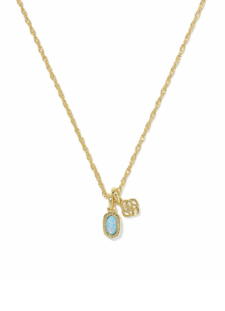 Kendra Scott: Mini Elisa Dira Necklace in Gold Blue Lab Grown Opal