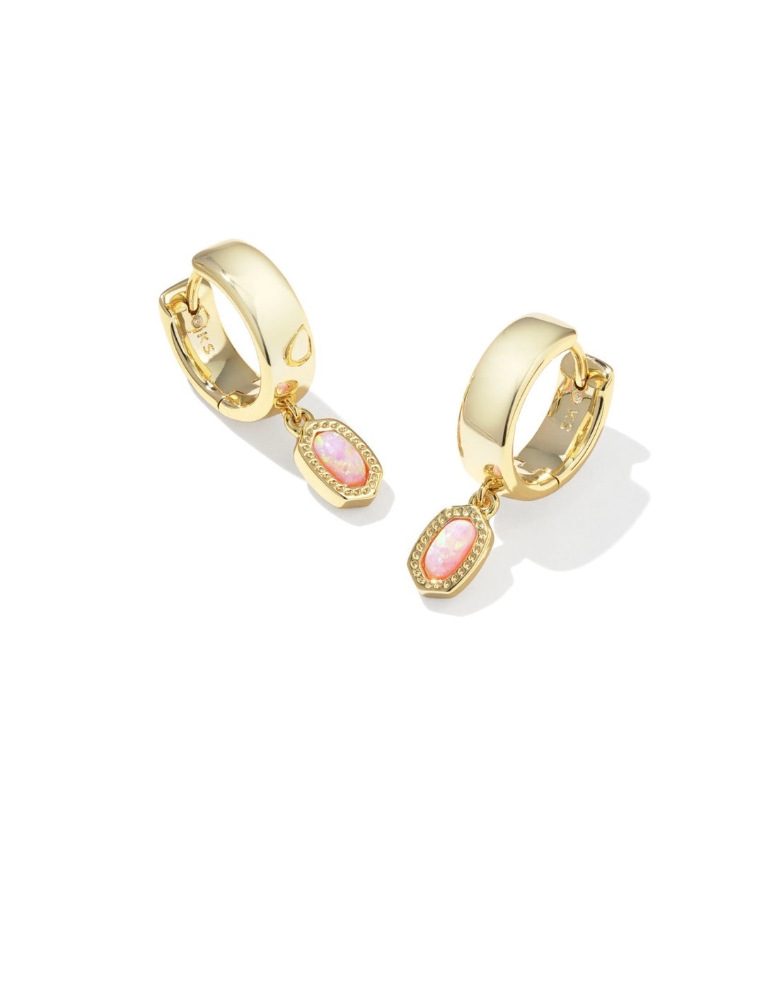 Kendra Scott: Mini Ellie Wide Huggie Earrings in Gold Light Pink Lab Grown Opal
