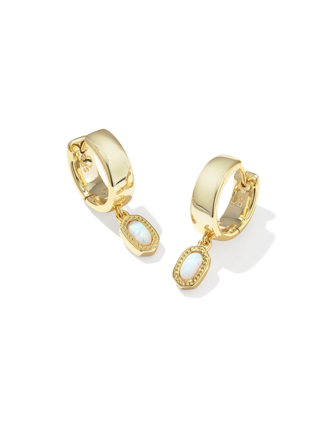 Kendra Scott: Mini Ellie Wide Huggie Earrings in Gold Bright White Lab Grown Opal