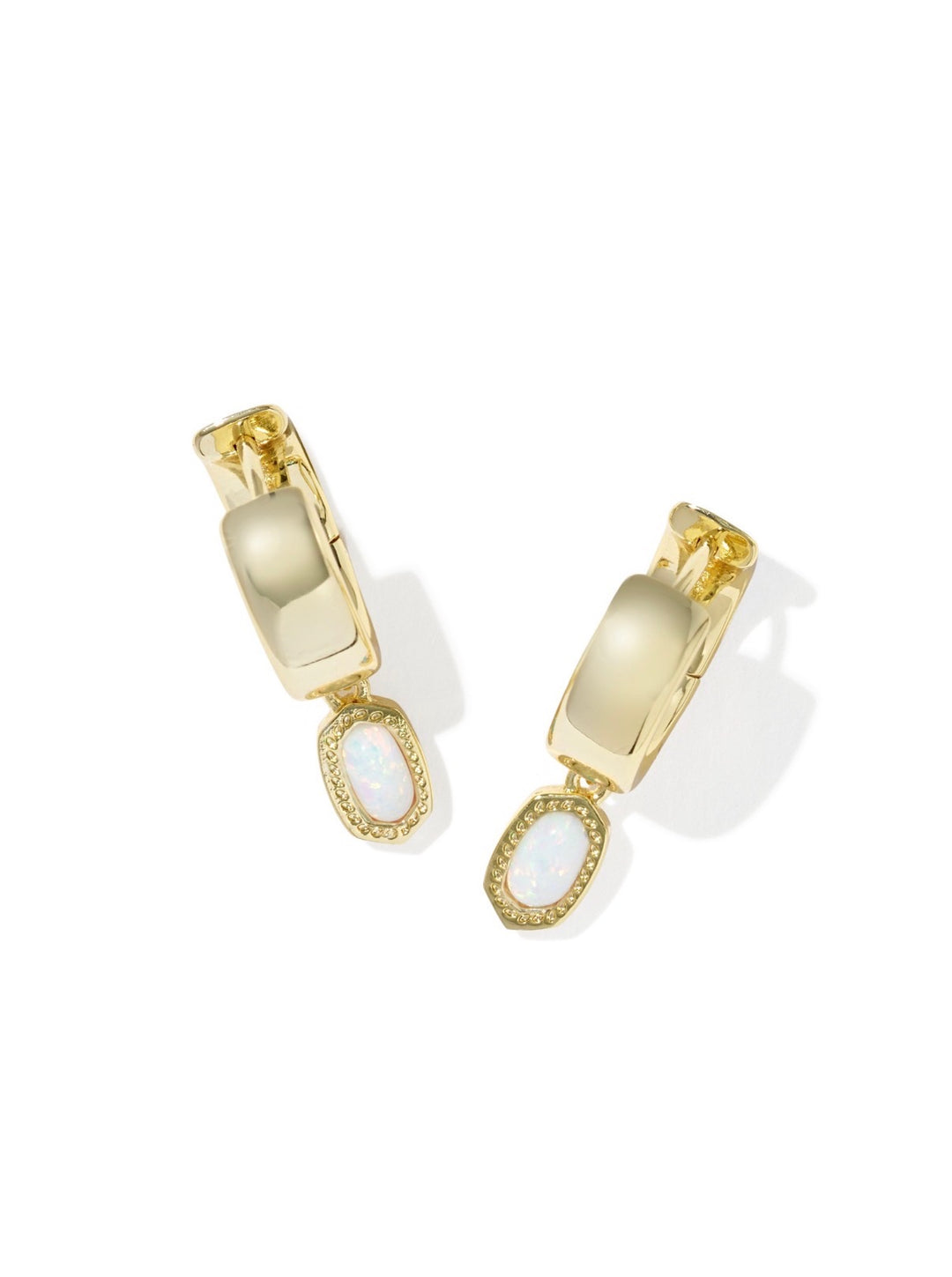 Kendra Scott: Mini Ellie Wide Huggie Earrings in Gold Bright White Lab Grown Opal