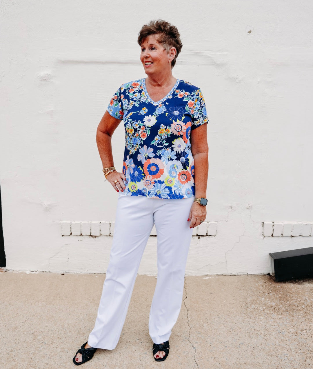 Johnny Was: The Janie Favorite Short Sleeve V-Neck Tee in Tiana Scarf (T13726)