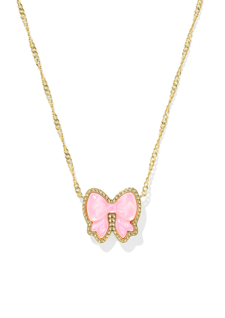 Kendra Scott: Haley Bow Short Pendant Necklace in Gold Blush Ivory MOP
