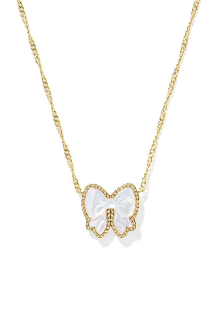 Kendra Scott: Haley Bow Short Pendant Necklace in Gold Ivory MOP