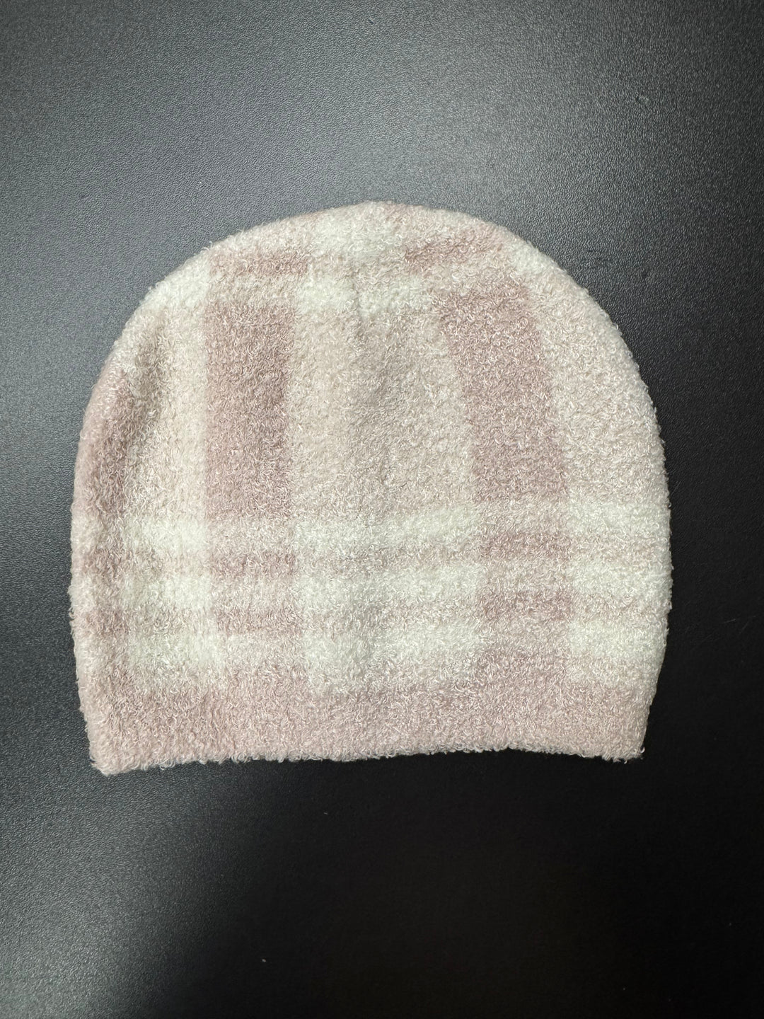Barefoot Dreams: CCL Baby Plaid Beanie in Barely Pink / Cream
