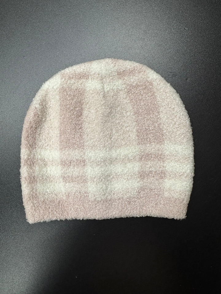 Barefoot Dreams: CCL Baby Plaid Beanie in Barely Pink / Cream