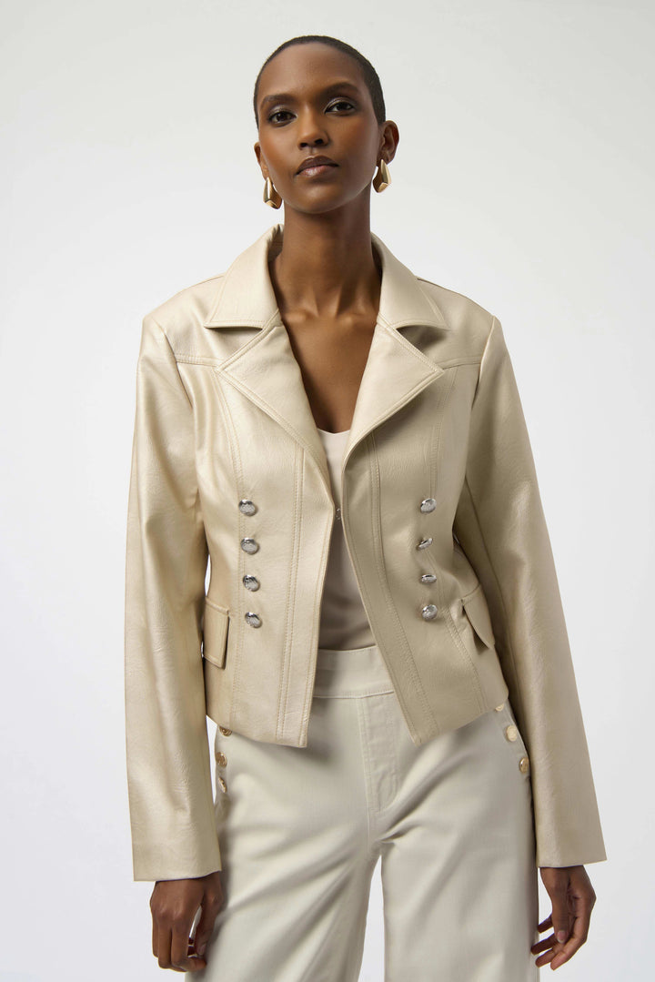 Joseph Ribkoff: Leatherette Notched Collar Fitted Jacket in Gold