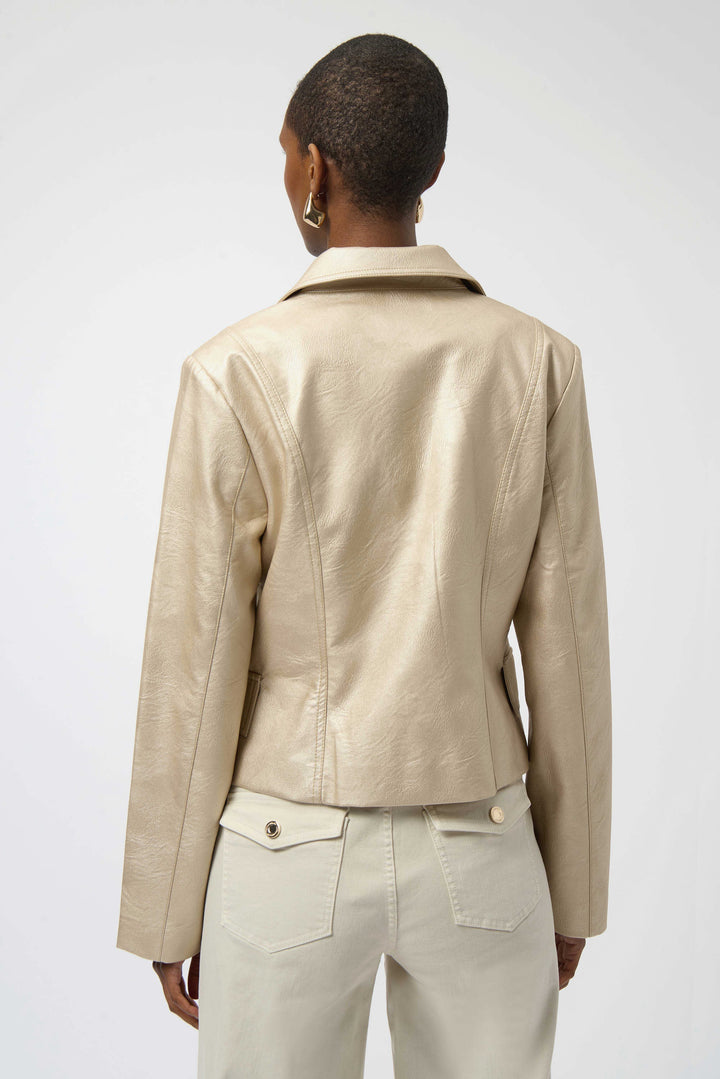 Joseph Ribkoff: Leatherette Notched Collar Fitted Jacket in Gold