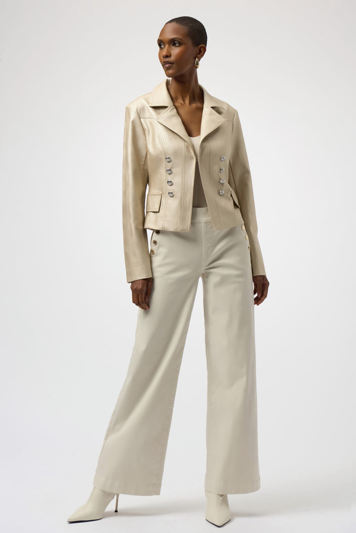 Joseph Ribkoff: Leatherette Notched Collar Fitted Jacket in Gold