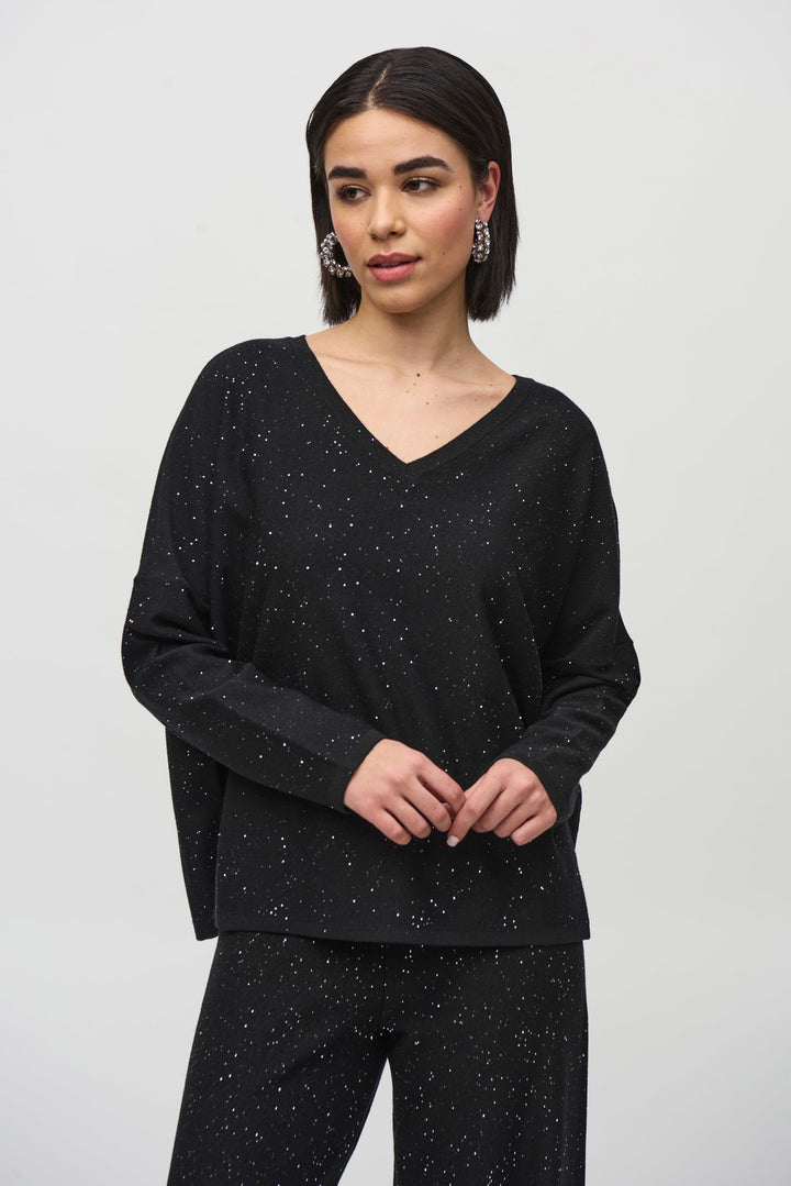 Joseph Ribkoff: Sequined Sweater Knit Boxy Top in Black (244921F25)