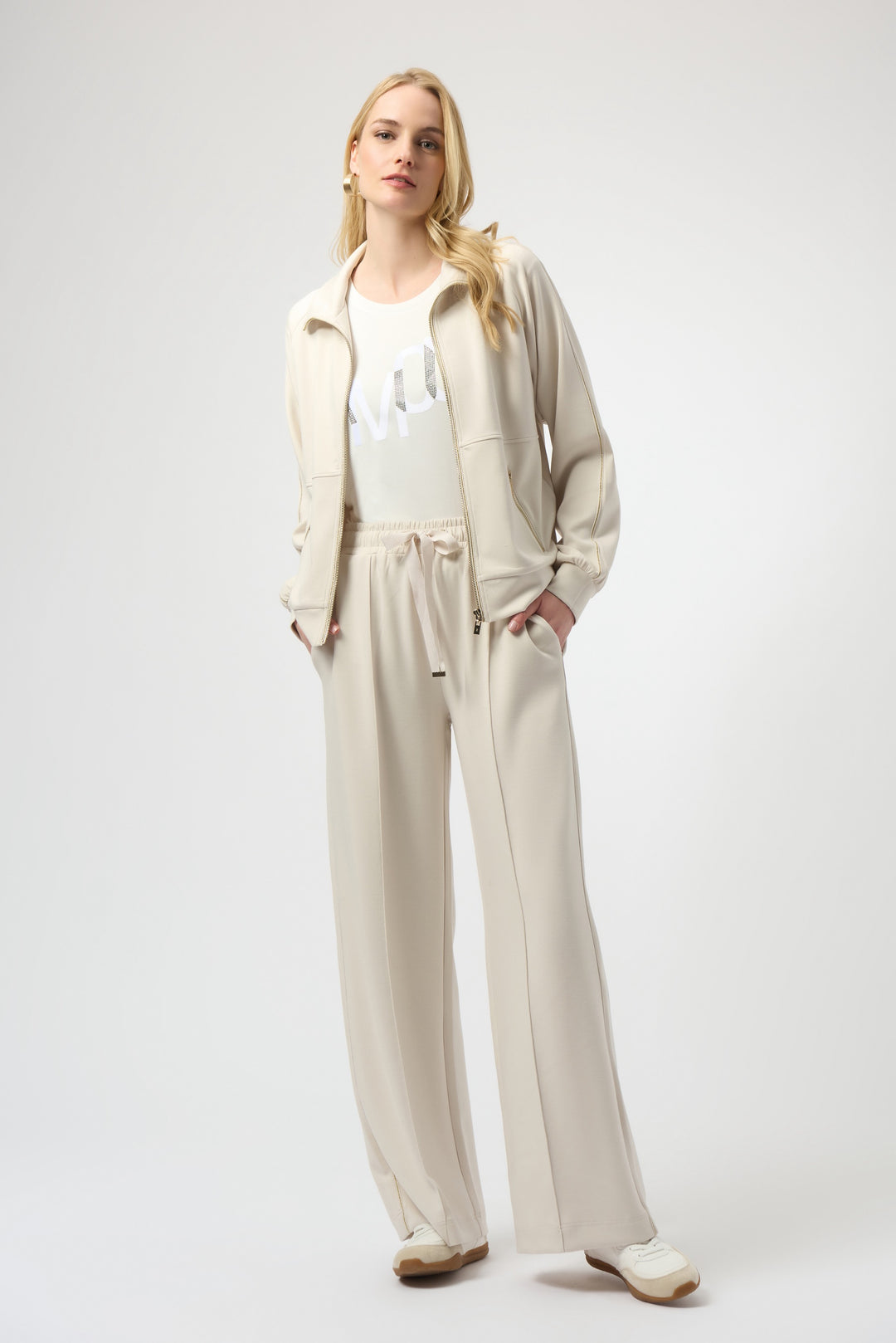 Joseph Ribkoff: Scuba Jersey Wide Leg Pull-On Pants in Birch