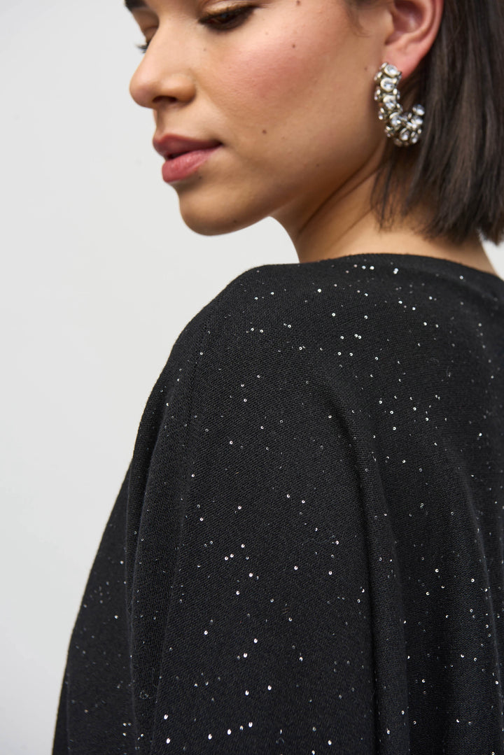 Joseph Ribkoff: Sequined Sweater Knit Boxy Top in Black (244921F25)