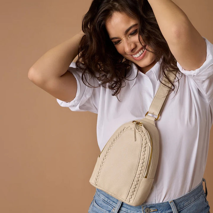 Hobo: Fern Embroidered Sling Bag in Birch