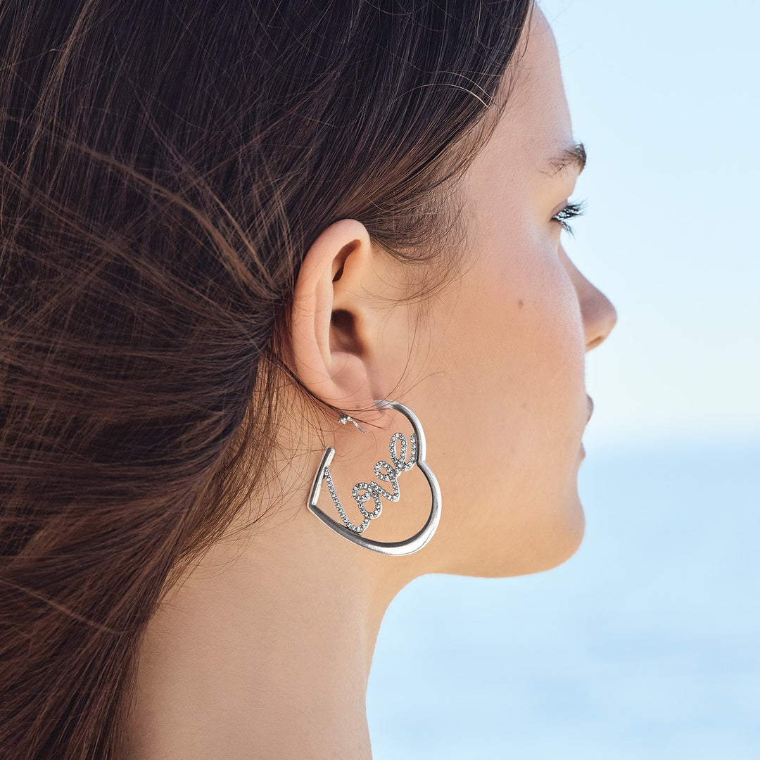 Brighton: Love Script Sparkle Hoop Earrings (JA0167) - The Vogue Boutique