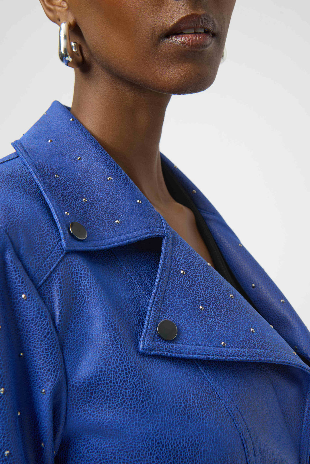 Joseph Ribkoff: Foiled Faux Suede Fitted Jacket with Rhinestones in Royal Sapphire
