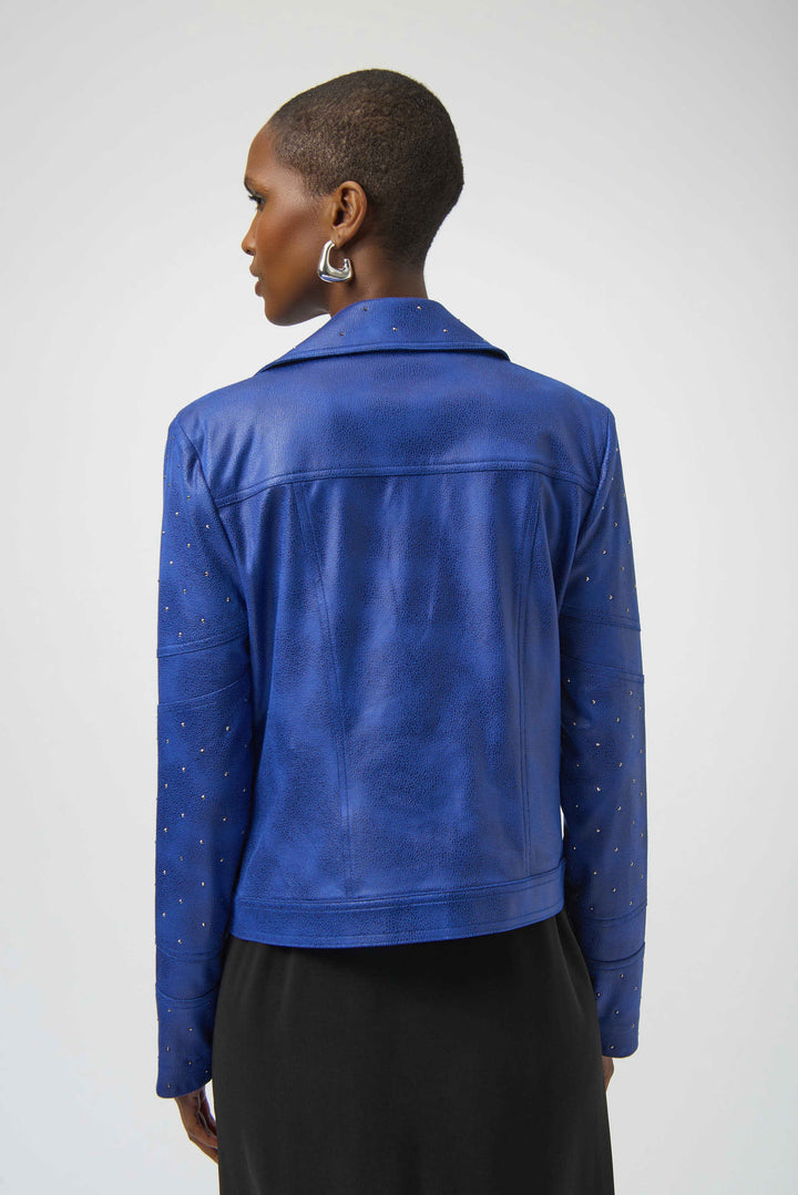 Joseph Ribkoff: Foiled Faux Suede Fitted Jacket with Rhinestones in Royal Sapphire