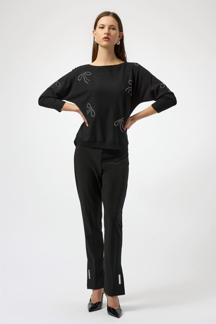 Joseph Ribkoff: Sweater Knit Pullover with Iron-On Bow Detail in Black (254950)