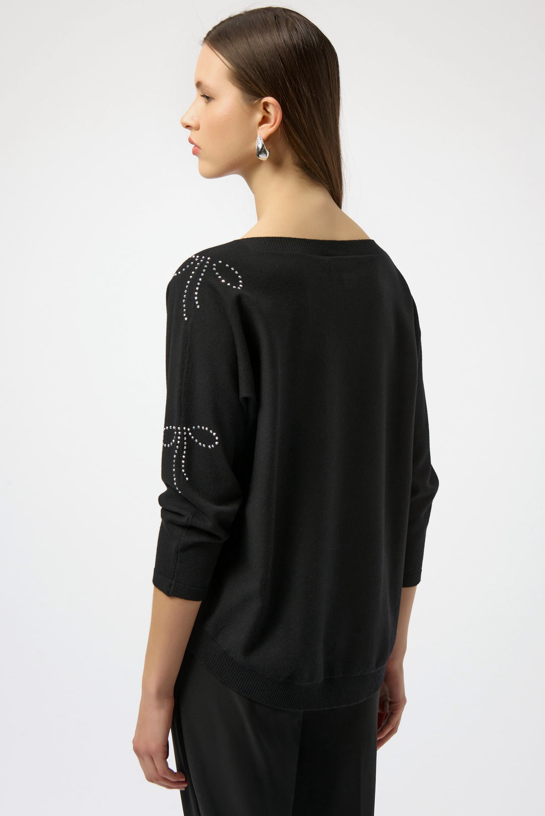 Joseph Ribkoff: Sweater Knit Pullover with Iron-On Bow Detail in Black (254950)