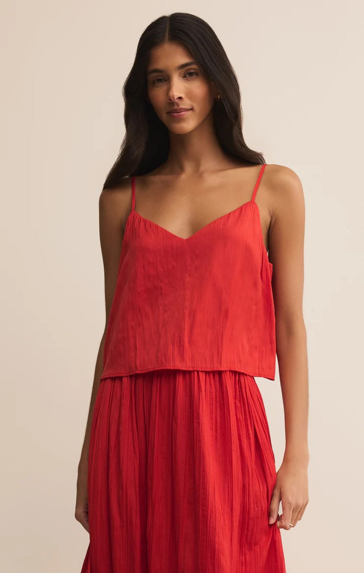 Z Supply: Fiore Crinkle Satin Tank in Cabana Red