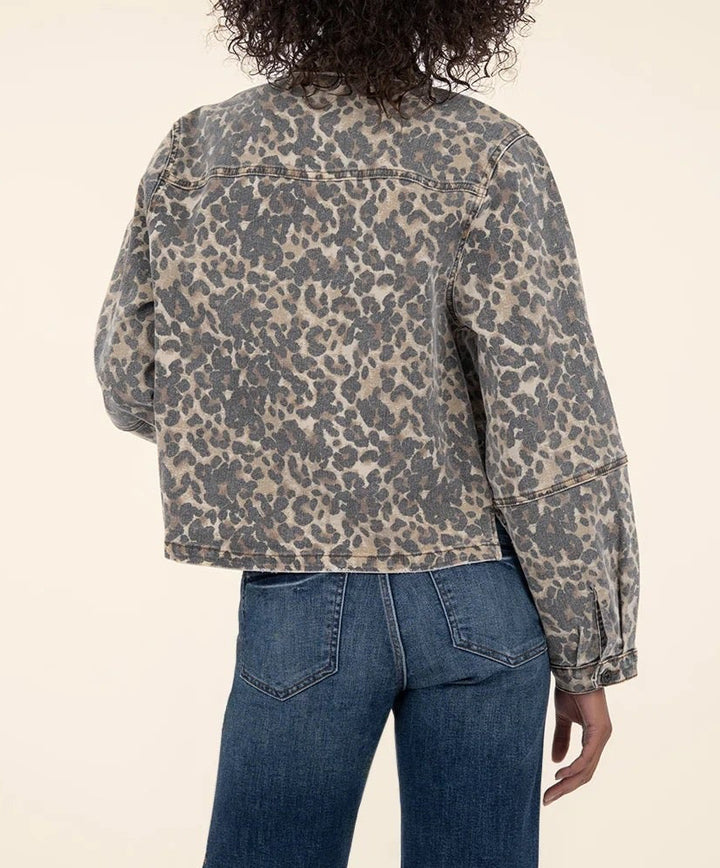 Kut: Bailey Button Front Jacket in Tan/Brown Leopard