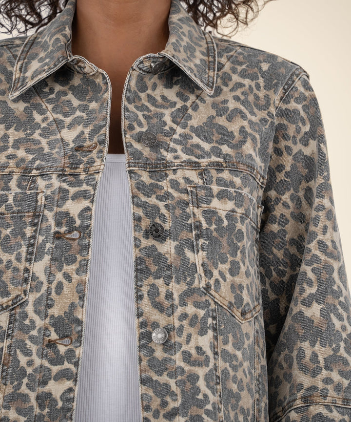 Kut: Bailey Button Front Jacket in Tan/Brown Leopard
