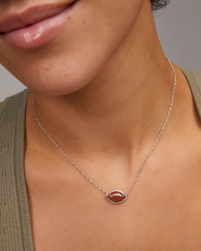 Kendra Scott: Football Short Pendant Necklace in Silver Orange Goldstone