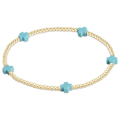 Enewton: Signature Cross Gold Pattern Bead Bracelet in Turquoise