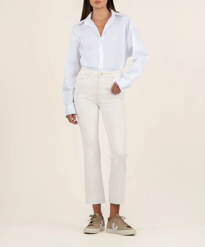Kut: Kelsey High Rise Ankle Flare in Ecru