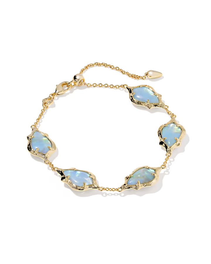 Kendra Scott: Adriana Scallop Frame Delicate Chain Bracelet In Gold Sky Blue Iridescent Abalone - The Vogue Boutique