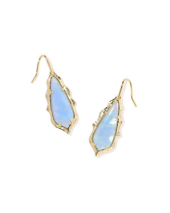 Kendra Scott: Adriana Scallop Frame Drop Earrings In Gold Sky Blue Iridescent Abalone - The Vogue Boutique