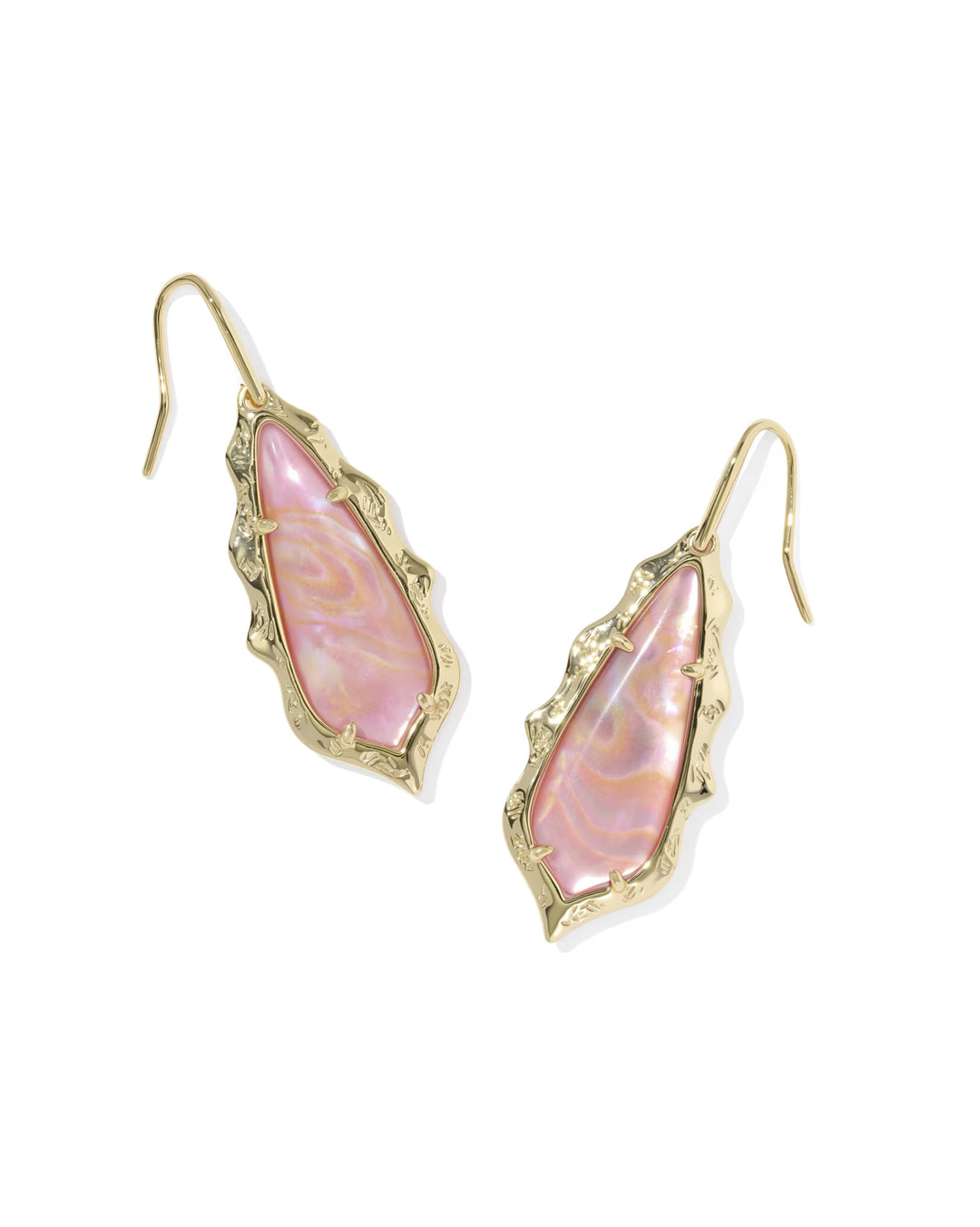 Kendra Scott: Adriana Scallop Frame Drop Earrings In Gold Light Pink Iridescent Abalone - The Vogue Boutique