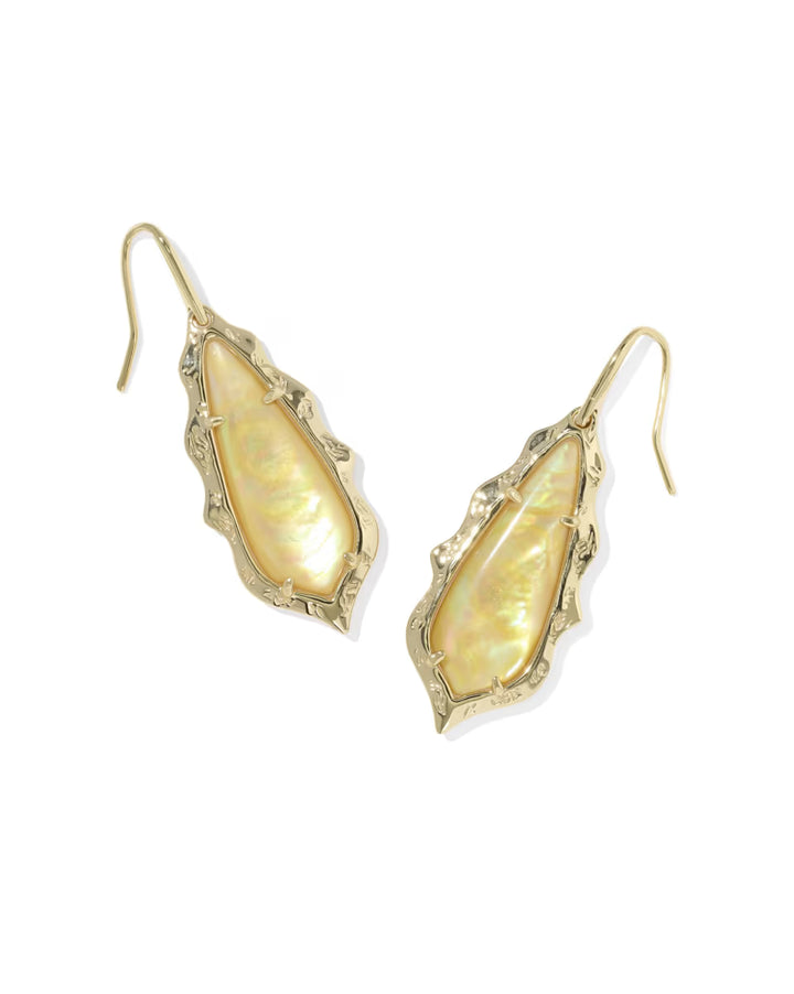 Kendra Scott: Adriana Scallop Frame Drop Earrings In Gold Yellow Iridescent Abalone