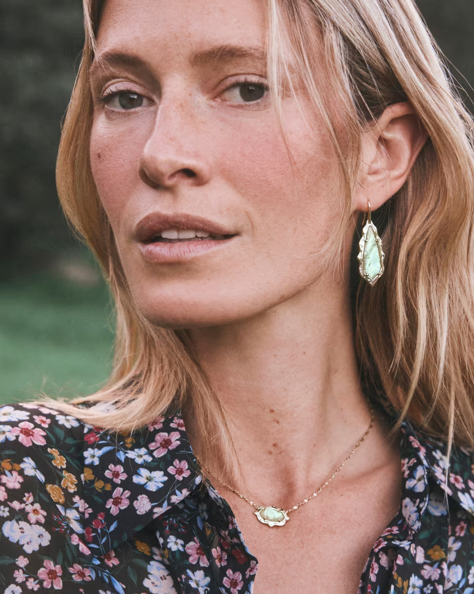 Kendra Scott: Adriana Scallop Frame Drop Earrings In Gold Yellow Iridescent Abalone