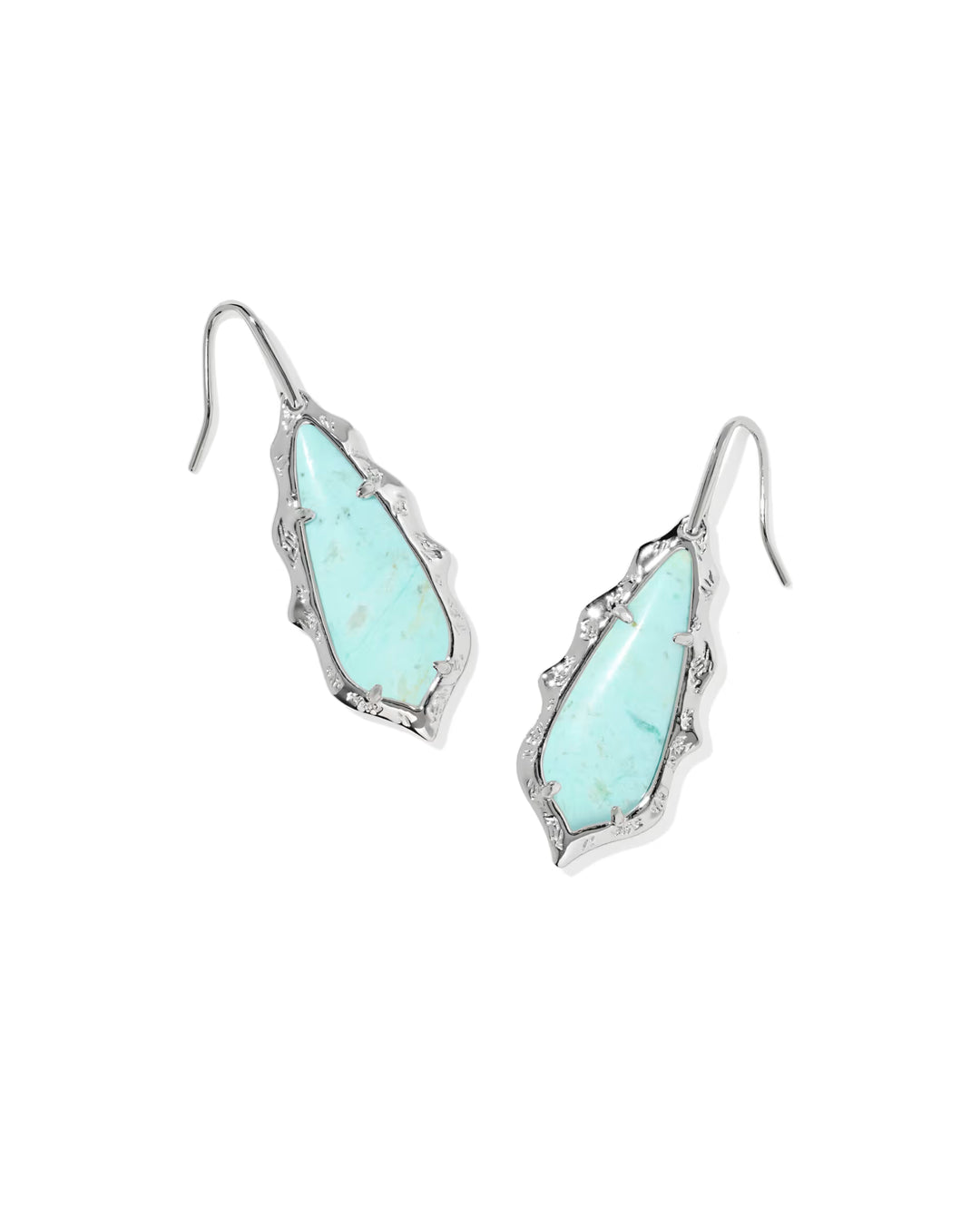 Kendra Scott: Adriana Scallop Frame Drop Earrings In Silver Sea Green Chrysocollal - The Vogue Boutique