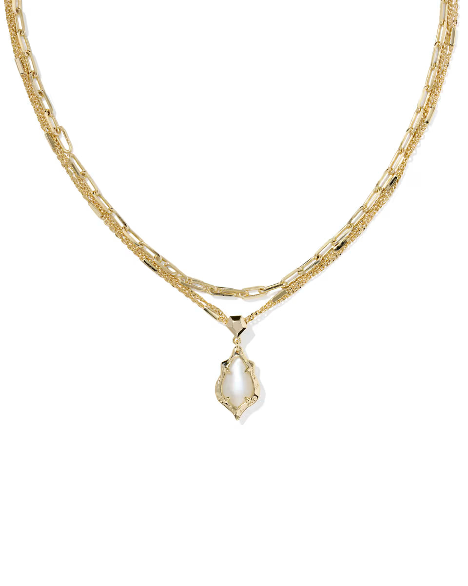 Kendra Scott: Adriana Scallop Frame Multi Strand Necklace In Gold Natural Mother Of Pearl