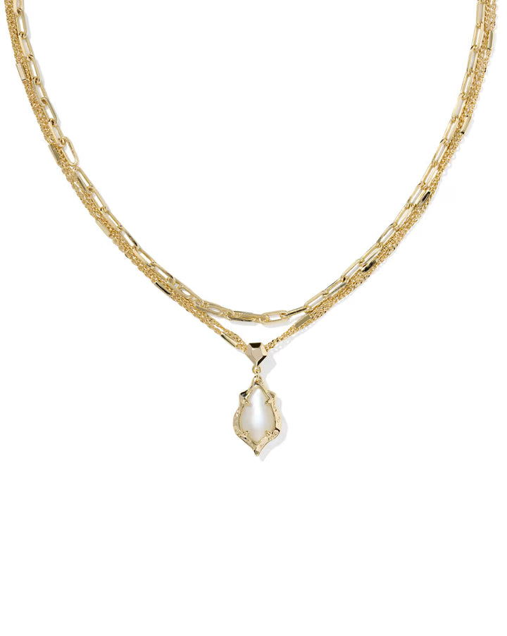 Kendra Scott: Adriana Scallop Frame Multi Strand Necklace In Gold Natural Mother Of Pearl