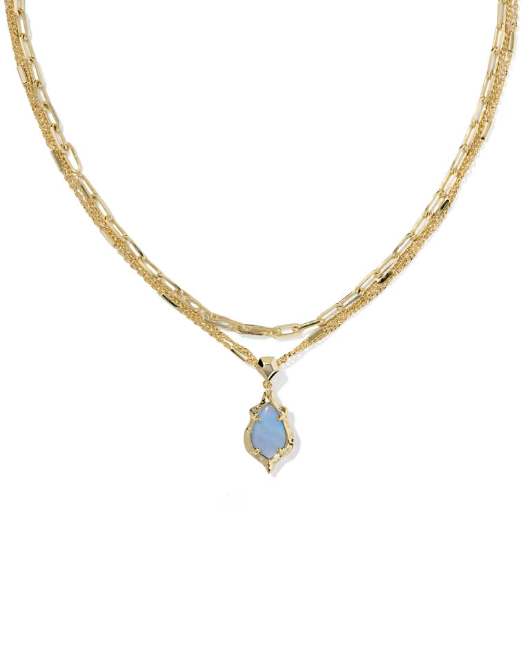 Kendra Scott: Adriana Scallop Frame Multi Strand Necklace In Gold Sky Blue Iridescent Abalone - The Vogue Boutique