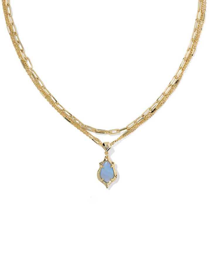 Kendra Scott: Adriana Scallop Frame Multi Strand Necklace In Gold Sky Blue Iridescent Abalone - The Vogue Boutique